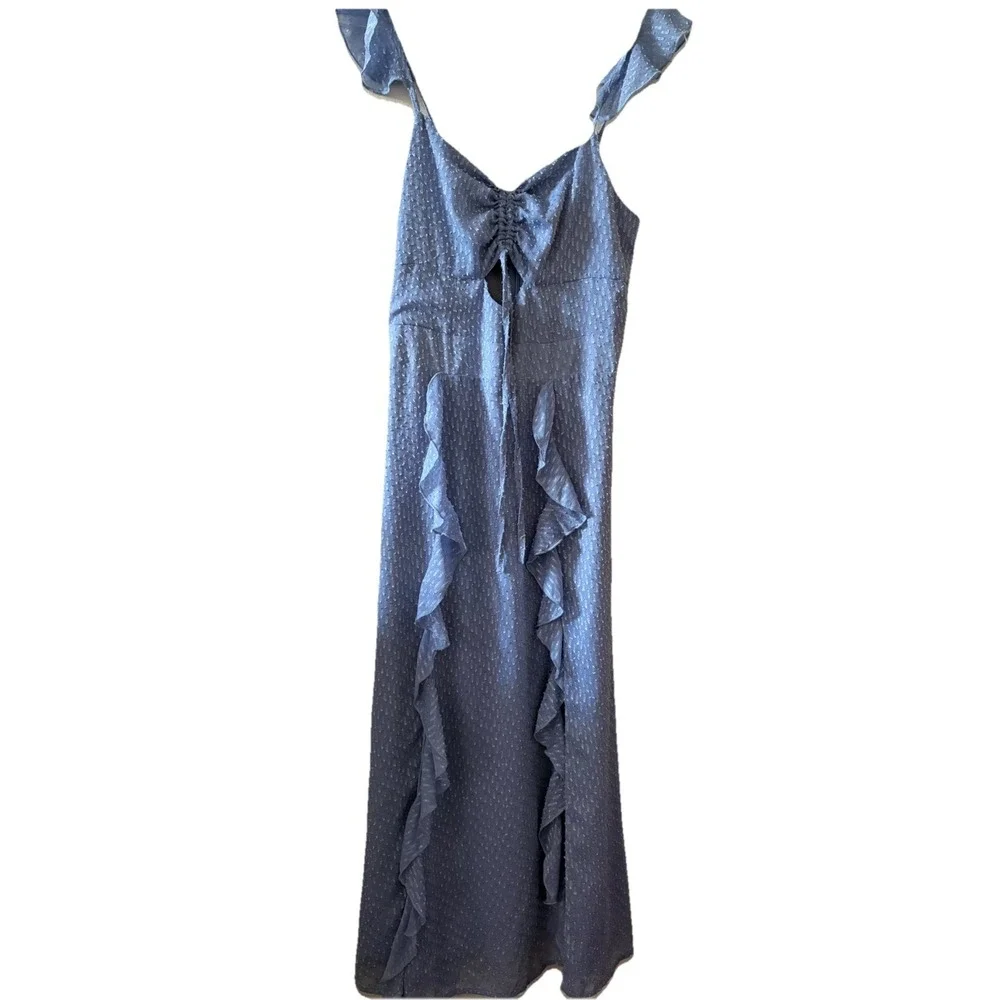 Cistar New York Baby Blue Tank Dress Ruffles Open Slits Size Small - Picture 2 of 8
